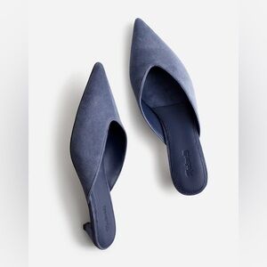 Madewell The Simone Kitten-Heel Mules in Blue Suede Size 6